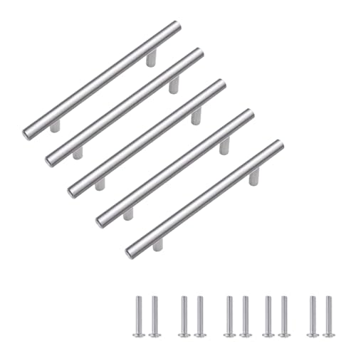 JIADEXIN 5 Stück Möbelgriffe Silber Edelstahl T Bar Griff Küchengriffe Schrankgriffe Schubladen Griffe Türgriffe mit Befestigungsschrauben für Schublade Schrank Küchenschranktüren（BA 128mm） von JIADEXIN