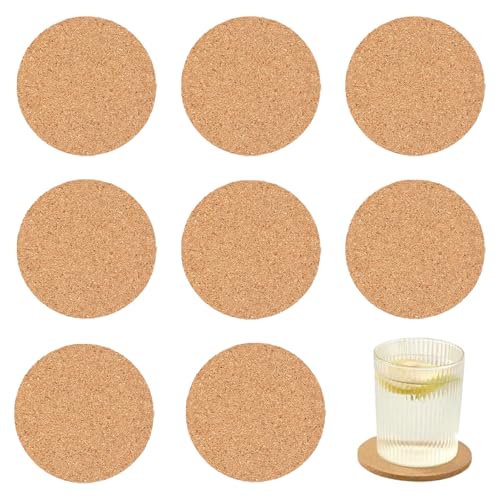 JIADEXIN 8 Stück Korkuntersetzer Rund 10 cm - Glas Untersetzer Kork Runde Holz Untersetzer-Set 3 mm Dick Korkplatte für Raclette, Tee, Kaffee, Cocktail Bar Zubehör Hitzebestaendig Wiederverwendbar von JIADEXIN