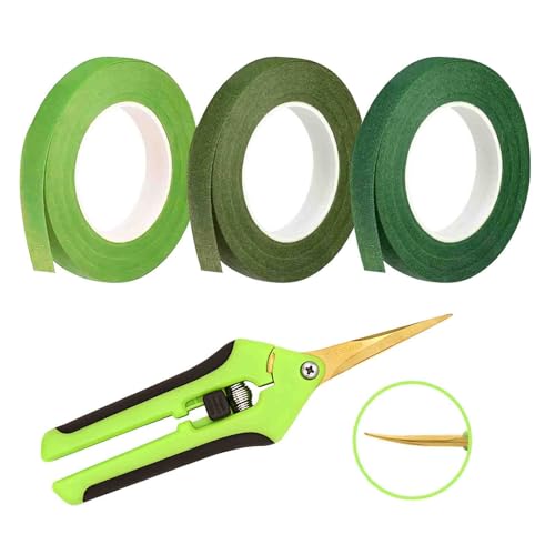 JIADEXIN Blumen Arrangement Tool Kit 3 Rollen Floristenband+1 Stück Gartenschere Pflanzenschere Selbstklebend Kreppband Set für Blumenstrauß Blumenverpackung Hochzeitskranz DIY Kunsthandwerk von JIADEXIN