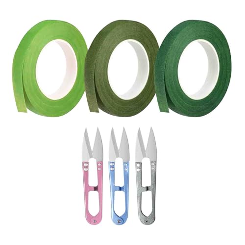 JIADEXIN Blumen Arrangement Tool Kit 3 Rollen Floristenband+3 Stück Gartenschere Pflanzenschere Selbstklebend Kreppband Set für Blumenstrauß Blumenverpackung Hochzeitskranz DIY Kunsthandwerk von JIADEXIN