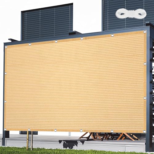 Atmungsaktiv Sonnensegel 280 x 390 cm Rechteckig Atmungsaktiv 98% UV Schutz Sichtschutz Windschutz Tarp mit Ösen Ohne Bohren mit Seil für Balkon Garten, Creme Farben von JIAFANG