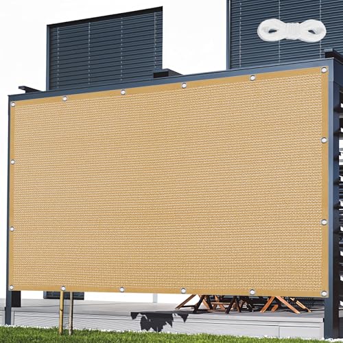 Atmungsaktiv Sonnensegel 300 x 360 cm Rechteckig Atmungsaktiv 98% UV Schutz Sichtschutz Windschutz Tarp mit Ösen Ohne Bohren mit Seil für Balkon Garten, Sandgelb von JIAFANG