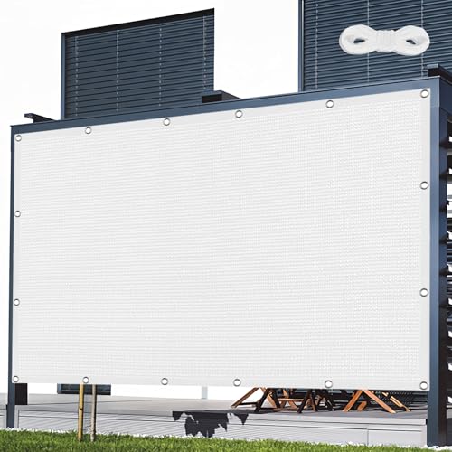 Atmungsaktiv Sonnensegel 320 x 760 cm Rechteckig Atmungsaktiv 98% UV Schutz Sichtschutz Windschutz Tarp mit Ösen Ohne Bohren mit Seil für Balkon Garten, Weiß von JIAFANG