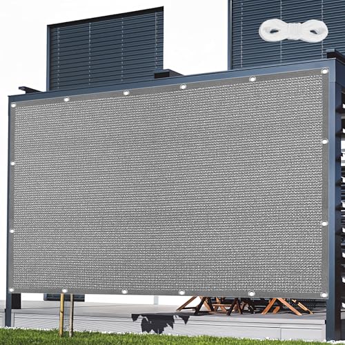 Atmungsaktiv Sonnensegel 340 x 600 cm Rechteckig Atmungsaktiv 98% UV Schutz Sichtschutz Windschutz Tarp mit Ösen Ohne Bohren mit Seil für Balkon Garten, Hellgrau von JIAFANG