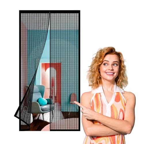 Fliegengitter Tür Magnet 90 x 248 cm Fliegengitter Tür Klebemontage Ohne Bohren für Haustür Terrassentür, Schwarz von JIAFANG