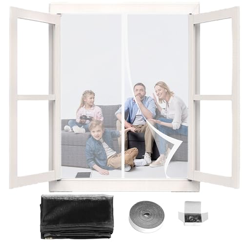 Insektenschutz Fliegengitter Fenster 47 x 119 cm Insektenschutz Polyesterfaser Fenster Magnetvorhang Ohne Bohren Kinderleichte Klebemontage für Alle Universalfenster, Weiß von JIAFANG
