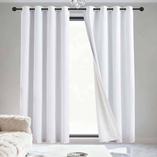 JIAFANG Gardinen Blickdicht 216 x 180 cm Isolierend Kälteschutz Sonnenschutz Modern Schlaufenschal/Ösenschal Vorhang mit Ösen, Waschbar für Schlafzimmer Kinderzimmer, Weiß von JIAFANG