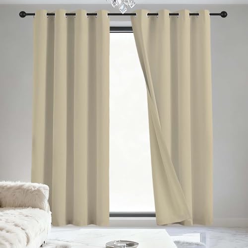 JIAFANG Gardinen Blickdicht 218 x 180 cm Isolierend Kälteschutz Sonnenschutz Modern Schlaufenschal/Ösenschal Vorhang mit Ösen, Waschbar für Schlafzimmer Kinderzimmer, Creme Farben von JIAFANG