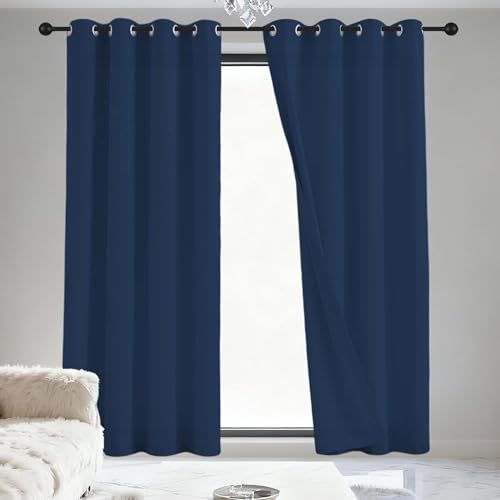 JIAFANG Gardinen Blickdicht 220 x 185 cm Isolierend Kälteschutz Sonnenschutz Modern Schlaufenschal/Ösenschal Vorhang mit Ösen, Waschbar für Schlafzimmer Kinderzimmer, Dunkelblau von JIAFANG