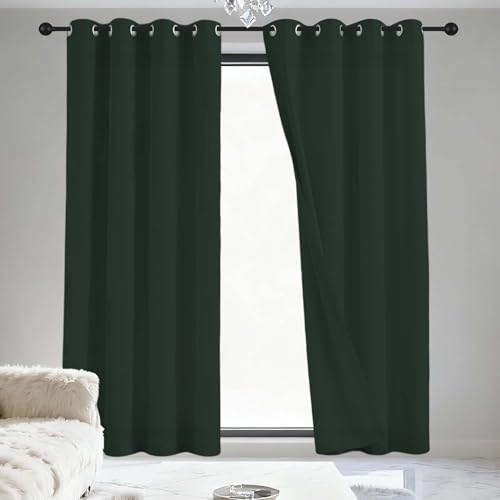JIAFANG Gardinen Blickdicht 222 x 180 cm Isolierend Kälteschutz Sonnenschutz Modern Schlaufenschal/Ösenschal Vorhang mit Ösen, Waschbar für Schlafzimmer Kinderzimmer, Dunkelgrün von JIAFANG