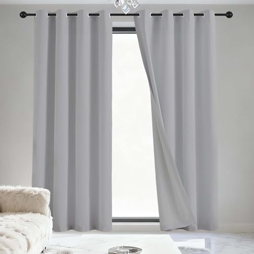 JIAFANG Gardinen Blickdicht 226 x 195 cm Isolierend Kälteschutz Sonnenschutz Modern Schlaufenschal/Ösenschal Vorhang mit Ösen, Waschbar für Schlafzimmer Kinderzimmer, Hellgrau von JIAFANG