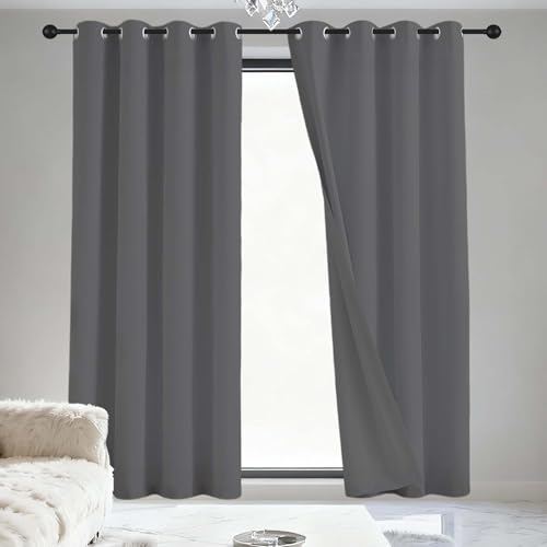 JIAFANG Gardinen Blickdicht 240 x 110 cm Isolierend Kälteschutz Sonnenschutz Modern Schlaufenschal/Ösenschal Vorhang mit Ösen, Waschbar für Schlafzimmer Kinderzimmer, Dunkelgrau von JIAFANG