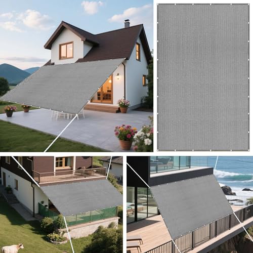 Sonnensegel 210 x 410 cm Rechteckig Atmungsaktiv 98% UV Schutz Segel Baldachin Segeltuch Stoff inkl Befestigungsseile für Draußen Patio Terrasse Camping, Hellgrau von JIAFANG