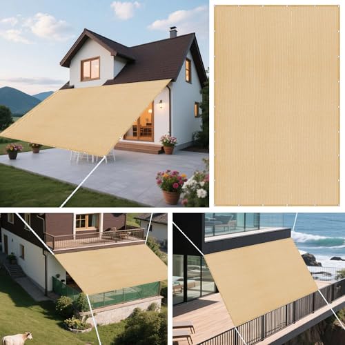Sonnensegel 215 x 435 cm Rechteckig Atmungsaktiv 98% UV Schutz Segel Baldachin Segeltuch Stoff inkl Befestigungsseile für Draußen Patio Terrasse Camping, Sandgelb von JIAFANG
