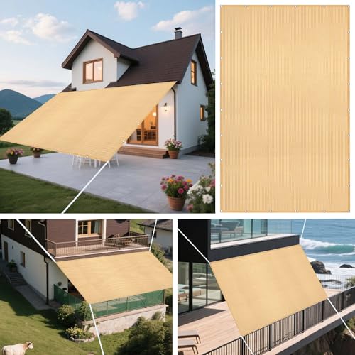 Sonnensegel 240 x 470 cm Rechteckig Atmungsaktiv 98% UV Schutz Segel Baldachin Segeltuch Stoff inkl Befestigungsseile für Draußen Patio Terrasse Camping, Creme Farben von JIAFANG