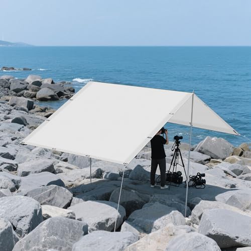 Sonnensegel Rechteckig mit Ösen 0.9 x 2.2 m Rechteckig Wasserdicht 98% UV Schutz Balkonbespannung Reißfest mit Ösen Segeltuch 4 × 1.5 M Seile für Terrasse Balkon, Weiß von JIAFANG
