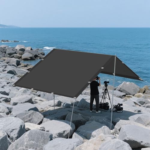 Sonnensegel Rechteckig mit Ösen 1.6 x 2.6 m Rechteckig Wasserdicht 98% UV Schutz Balkonbespannung Reißfest mit Ösen Segeltuch 4 × 1.5 M Seile für Terrasse Balkon, Dunkelgrau von JIAFANG