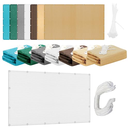 Sonnensegel mit Ösen Atmungsaktiv 569 x 615 cm Rechteckig Atmungsaktiv Sonnenschutz Windschutz Garten Schattierungsnetz mit Ösen Und Befestigungsseile für Terrasse Balkon, Weiß von JIAFANG
