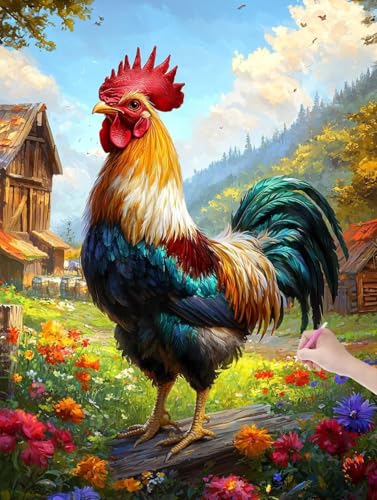 Diamond Painting Bauernhof, DIY Diamant Painting Bilder Huhn für Erwachsene Anfänger, Vollbohrer Diamant Malerei Eckige Steine als Geschenke Weihnachten, Diamond Bastelset für Wanddeko 50x70 cm, D-78 von JIAGUANG