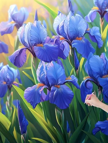 Diamond Painting Blau, DIY Diamant Painting Bilder Blumen für Erwachsene Anfänger, Vollbohrer Diamant Malerei Eckige Steine als Geschenke Weihnachten, Bastelset Erwachsene für Wanddeko, 30x40 cm, L-18 von JIAGUANG