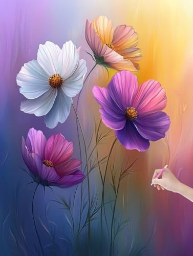 Diamond Painting Blumen, DIY Diamant Painting Bilder Bunt für Erwachsene Anfänger, Vollbohrer Diamant Malerei Eckige Steine als Geschenke Weihnachten, Bastelset Erwachsene für Wanddeko, 30x40 cm, D-34 von JIAGUANG