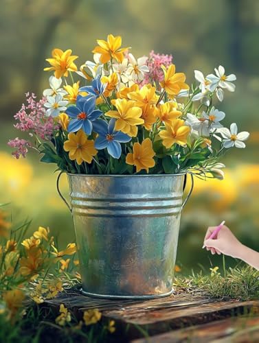 Diamond Painting Blumen, DIY Diamant Painting Bilder Bunt für Erwachsene Anfänger, Vollbohrer Diamant Malerei Eckige Steine als Geschenke Weihnachten, Bastelset Erwachsene für Wanddeko, 50x70 cm, K-98 von JIAGUANG