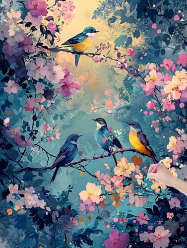 Diamond Painting Blumen, DIY Diamant Painting Bilder Landschaft für Erwachsene Anfänger, Vollbohrer Diamant Malerei Eckige Steine als Geschenke Weihnachten, Bastelset für Wanddeko, 60x80 cm, L-32 von JIAGUANG