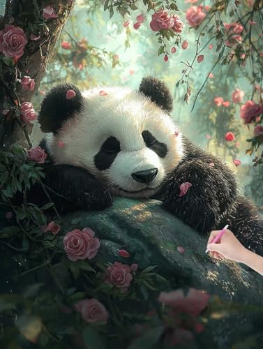 Diamond Painting Blumen, DIY Diamant Painting Bilder Panda für Erwachsene Anfänger, Vollbohrer Diamant Malerei Eckige Steine als Geschenke Weihnachten, Diamond Bastelset für Wanddeko 90x120 cm, L-78 von JIAGUANG
