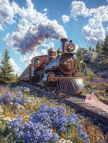 Diamond Painting Blumen, DIY Diamant Painting Bilder Zug für Erwachsene Anfänger, Vollbohrer Diamant Malerei Eckige Steine als Geschenke Weihnachten, Bastelset Erwachsene für Wanddeko, 50x70 cm, L-06 von JIAGUANG