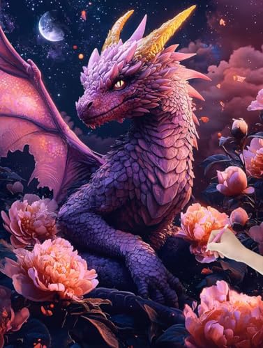 Diamond Painting Drachen, DIY Diamant Painting Bilder Blumen für Erwachsene Anfänger, Vollbohrer Diamant Malerei Eckige Steine als Geschenke Weihnachten, Diamond Bastelset für Wanddeko 90x120 cm, D-56 von JIAGUANG