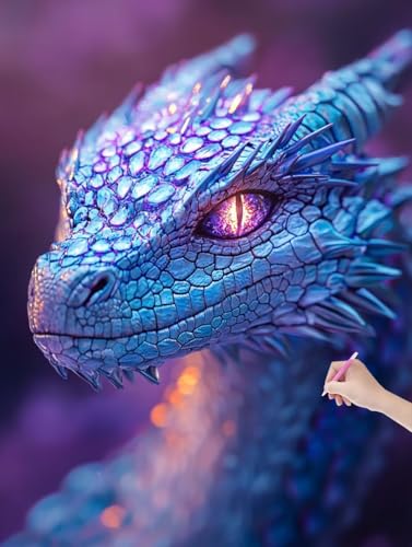 Diamond Painting Drachen, DIY Diamant Painting Bilder Tiere für Erwachsene Anfänger, Vollbohrer Diamant Malerei Eckige Steine als Geschenke Weihnachten, Diamond Bastelset für Wanddeko 60x80 cm, D-26 von JIAGUANG