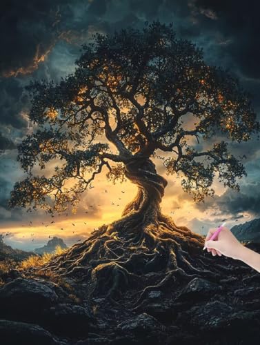 Diamond Painting Erwachsene Baum, DIY Landschaft Diamond Painting Eckige Steine Set, Diamant Kunst Bilder für Anfänger, Diamant Malerei Bastelset Erwachsene für Wanddeko, Geschenke, 30x40 cm, L-69 von JIAGUANG