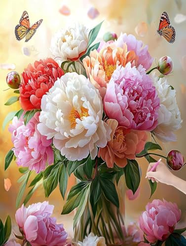 Diamond Painting Erwachsene Blumen, DIY Schmetterling Diamond Painting Eckige Steine Set, Diamant Kunst Bilder für Anfänger, Diamant Malerei Bastelset für Zimmer Wanddeko, Geschenke, 30x40 cm, L-73 von JIAGUANG