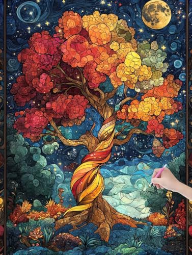 Diamond Painting Erwachsene Bunt, DIY Baum Diamond Painting Eckige Steine Set, Diamant Kunst Bilder für Anfänger, Diamant Malerei Bastelset Erwachsene für Zimmer Wand Deko, Geschenke, 90x120 cm, Z-55 Diamond Painting Erwachsene Bunt, DIY Baum Diamond Painting Eckige Steine Set, Diamant Kunst Bilder für Anfänger, Diamant Malerei Bastelset Erwachsene für Zimmer Wand Deko, Geschenke, 90x120 cm, Z-55 von JIAGUANG