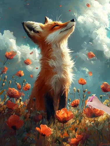 Diamond Painting Erwachsene Fuchs, DIY Blumen Diamond Painting Eckige Steine Set, Diamant Kunst Bilder für Anfänger, Diamant Malerei Bastelset Erwachsene für Zimmer Wanddeko, Geschenke, 60x80 cm, K-89 von JIAGUANG