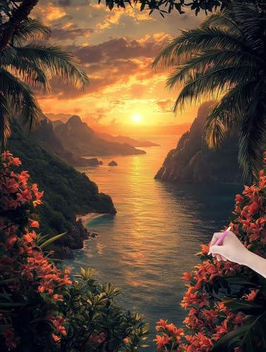 Diamond Painting Erwachsene Landschaft, DIY Sonnenuntergang Diamond Painting Eckige Steine Set, Diamant Kunst Bilder für Anfänger, Diamant Malerei Bastelset für Wanddeko, Geschenke, 90x120 cm, D-91 von JIAGUANG