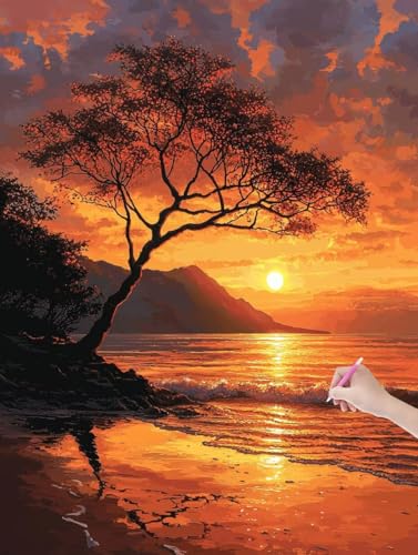 Diamond Painting Erwachsene Landschaft, DIY Strand Diamond Painting Eckige Steine Set, Diamant Kunst Bilder für Anfänger, Diamant Malerei Bastelset Erwachsene für Wanddeko, Geschenke, 30x40 cm, D-13 von JIAGUANG
