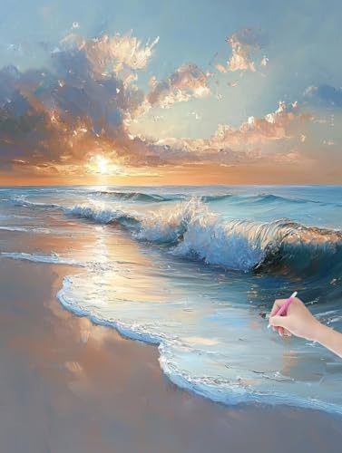 Diamond Painting Erwachsene Landschaft, DIY Strand Diamond Painting Eckige Steine Set, Diamant Kunst Bilder für Anfänger, Diamant Malerei Bastelset Erwachsene für Wanddeko, Geschenke, 50x70 cm, V-75 von JIAGUANG