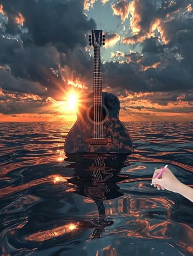 Diamond Painting Erwachsene Meer, DIY Gitarre Diamond Painting Eckige Steine Set, Diamant Kunst Bilder für Anfänger, Diamant Malerei Bastelset Erwachsene für Zimmer Wanddeko, Geschenke, 60x80 cm, D-47 von JIAGUANG