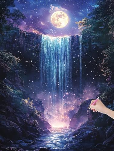 Diamond Painting Erwachsene Mond, DIY Herbst Diamond Painting Eckige Steine Set, Diamant Kunst Bilder für Anfänger, Diamant Malerei Bastelset Erwachsene für Zimmer Wand Deko, Geschenke, 50x70 cm, D-19 von JIAGUANG