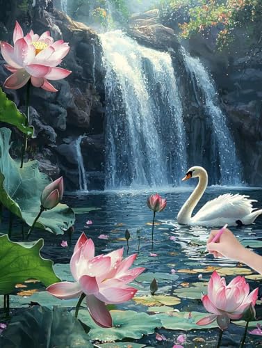 Diamond Painting Erwachsene Schwan, DIY Blumen Diamond Painting Eckige Steine Set, Diamant Kunst Bilder für Anfänger, Diamant Malerei Bastelset Erwachsene für Home Wanddeko, Geschenke, 60x80 cm, L-77 von JIAGUANG