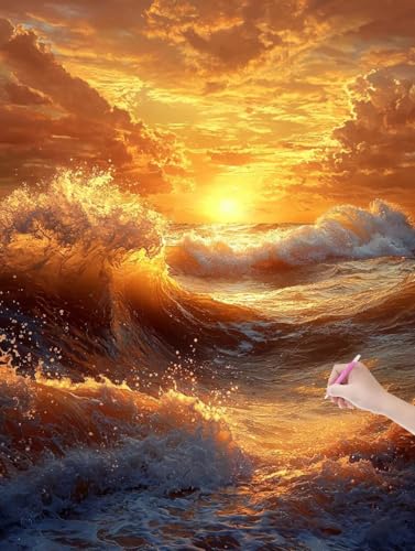 Diamond Painting Erwachsene Sonnenuntergang, DIY Meer Diamond Painting Eckige Steine Set, Diamant Kunst Bilder für Anfänger, Diamant Malerei Bastelset für Zimmer Wanddeko, Geschenke, 40x50 cm, D-79 von JIAGUANG