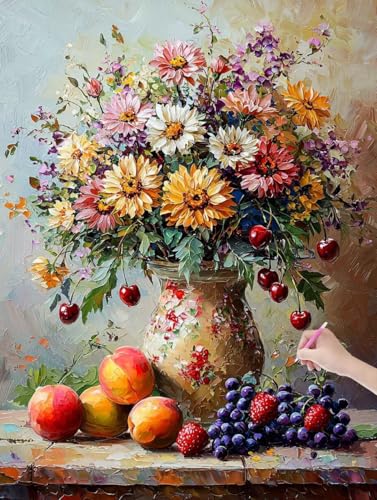 Diamond Painting Erwachsene Stillleben, DIY Blumen Diamond Painting Eckige Steine Set, Diamant Kunst Bilder für Anfänger, Diamant Malerei Bastelset Erwachsene für Wanddeko, Geschenke, 90x120 cm, D-59 von JIAGUANG