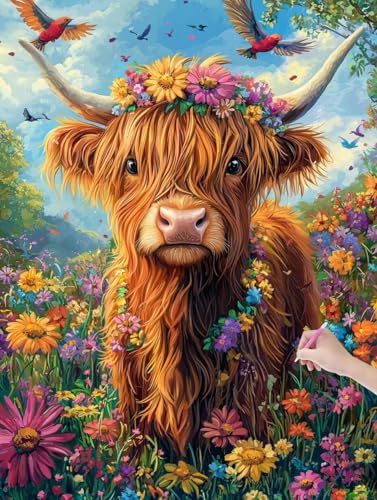 Diamond Painting Erwachsene Tiere, DIY Hochlandrind Diamond Painting Eckige Steine Set, Diamant Kunst Bilder für Anfänger, Diamant Malerei Bastelset Erwachsene für Wanddeko, Geschenke, 90x120 cm, F-11 von JIAGUANG