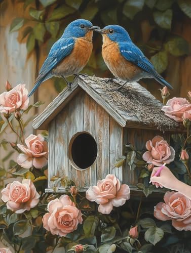 Diamond Painting Erwachsene Vogel, DIY Rose Diamond Painting Eckige Steine Set, Diamant Kunst Bilder für Anfänger, Diamant Malerei Bastelset Erwachsene für Zimmer Wand Deko, Geschenke, 50x70 cm, F-35 von JIAGUANG