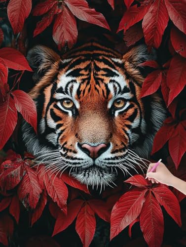 Diamond Painting Herbst, DIY Diamant Painting Bilder Tiger für Erwachsene Anfänger, Vollbohrer Diamant Malerei Eckige Steine als Geschenke Weihnachten, Bastelset Erwachsene für Wanddeko 40x50 cm, D-14 von JIAGUANG