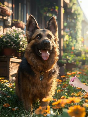 Diamond Painting Hund, DIY Diamant Painting Bilder Blumen für Erwachsene Anfänger, Vollbohrer Diamant Malerei Eckige Steine als Geschenke Weihnachten, Bastelset Erwachsene für Wanddeko, 40x50 cm, L-60 von JIAGUANG