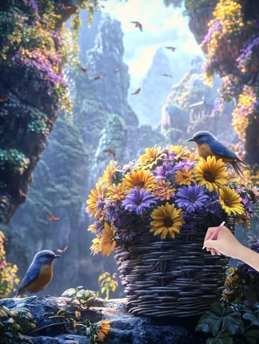 Diamond Painting Landschaft, DIY Diamant Painting Bilder Blumen für Erwachsene Anfänger, Vollbohrer Diamant Malerei Eckige Steine als Geschenke Weihnachten, Bastelset für Wanddeko, 60x80 cm, L-54 von JIAGUANG