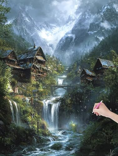 Diamond Painting Landschaft, DIY Diamant Painting Bilder Herbst für Erwachsene Anfänger, Vollbohrer Diamant Malerei Eckige Steine als Geschenke Weihnachten, Bastelset für Wanddeko, 50x70 cm, D-52 von JIAGUANG