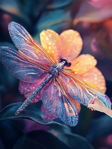 Diamond Painting Libelle, DIY Diamant Painting Bilder Blumen für Erwachsene Anfänger, Vollbohrer Diamant Malerei Eckige Steine als Geschenke Weihnachten, Diamond Bastelset für Wanddeko 90x120 cm, D-12 von JIAGUANG